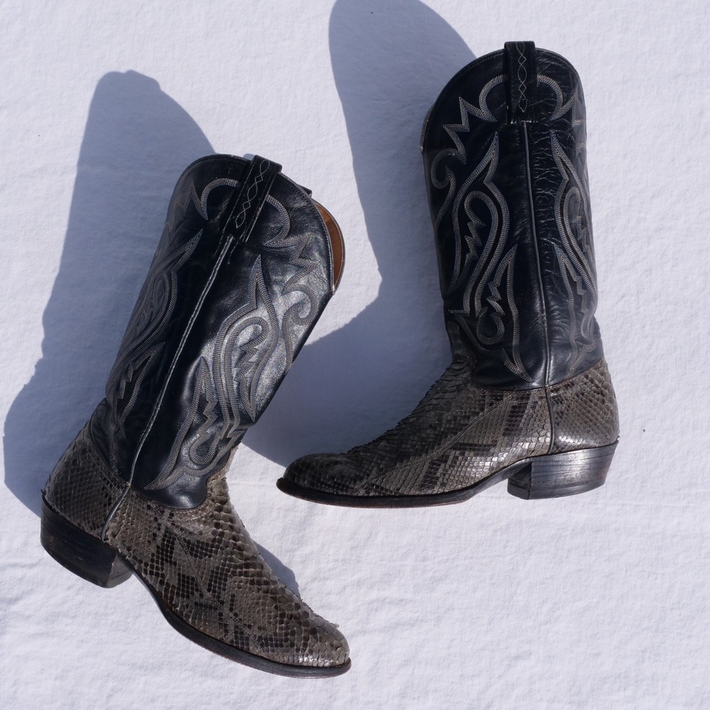 Vintage black label J. Chisholm two tone python cowboy boots